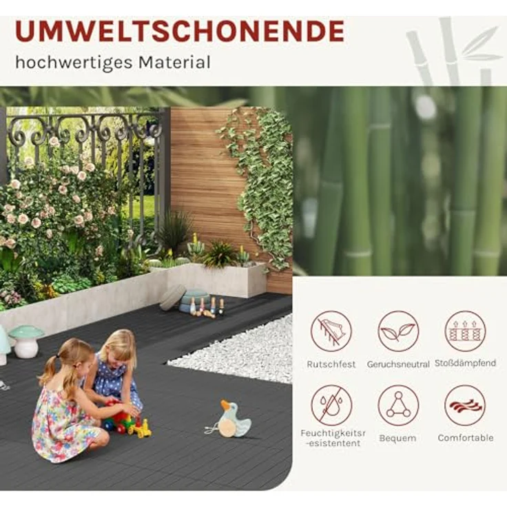 12er-Set WPC Terrassenfliese mit Klicksystem grau – Bild 3