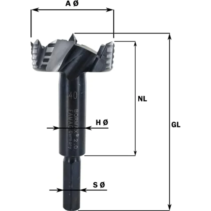 Famag 1622.530 3-teiliger Bormax WS-Forstnerbohrersatz D=40,50,60mm im Holzkasten – Bild 9