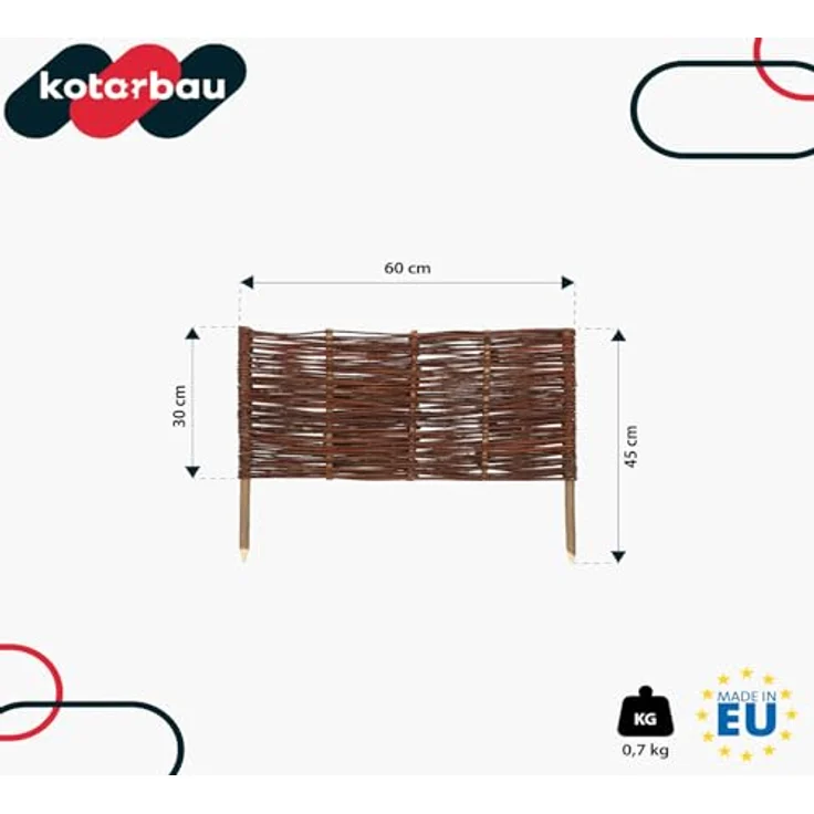 KOTARBAU® 10er Set Weidenzaun Beetbegrenzung 60 x 30 cm, Braun, Wetterbeständig, Flexibel, Für Garten und Grünanlagen – Bild 3