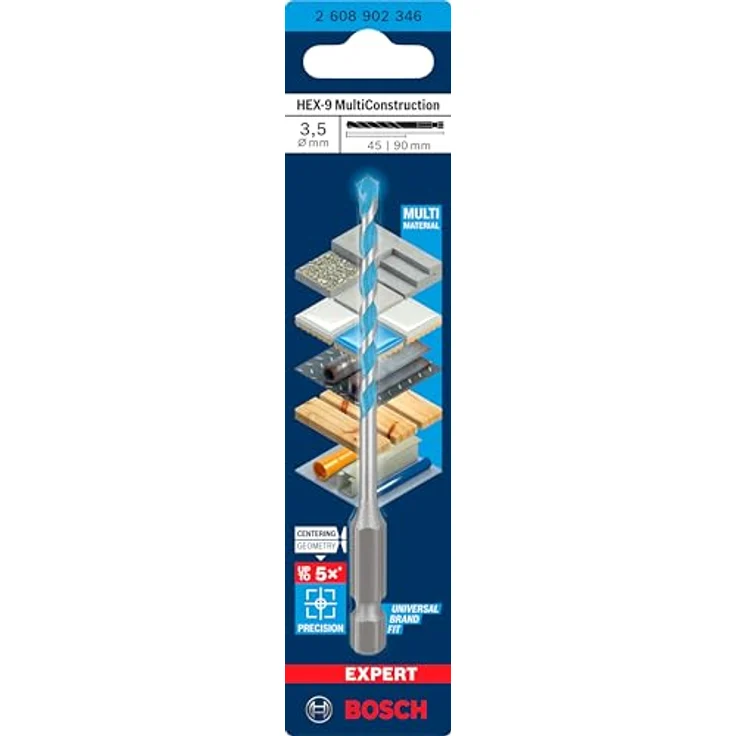 Bosch EXPERT HEX-9 Multi Construction Bohrer 3,5 x 45 x 90 mm, hochpräzise mit Carbide-Spitze für mehrere Materialien – Bild 2