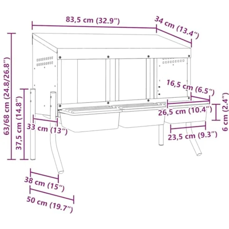 vidaXL Hühnerstall Hühner-Nistkasten, 3 Fächer mit Beinen aus verzinktem Stahl, Silber/Dunkelgrün/Schwarz, optimale Belüftung und mühelose Eiersammlung – Bild 4