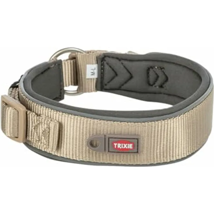 TRIXIE Premium Halsband, extra breit, M-L, gepolstert mit Neopren, Sand/Graphit