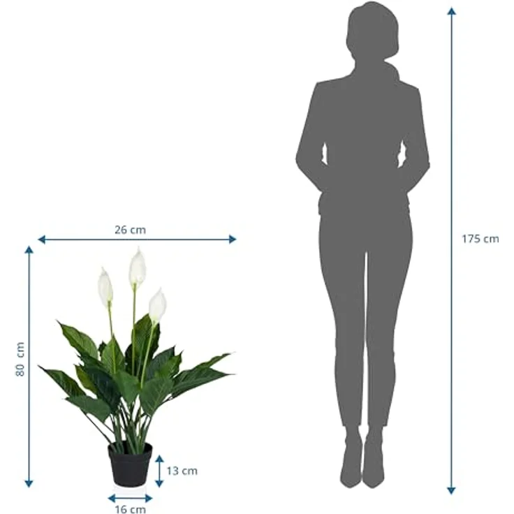 hjh OFFICE Kunstpflanze SPATHIPHYLLUM Kunststoff Einblatt, 80.0 cm, weiße Blüten, Zimmerpflanze im Topf, Kunstblume – Bild 5