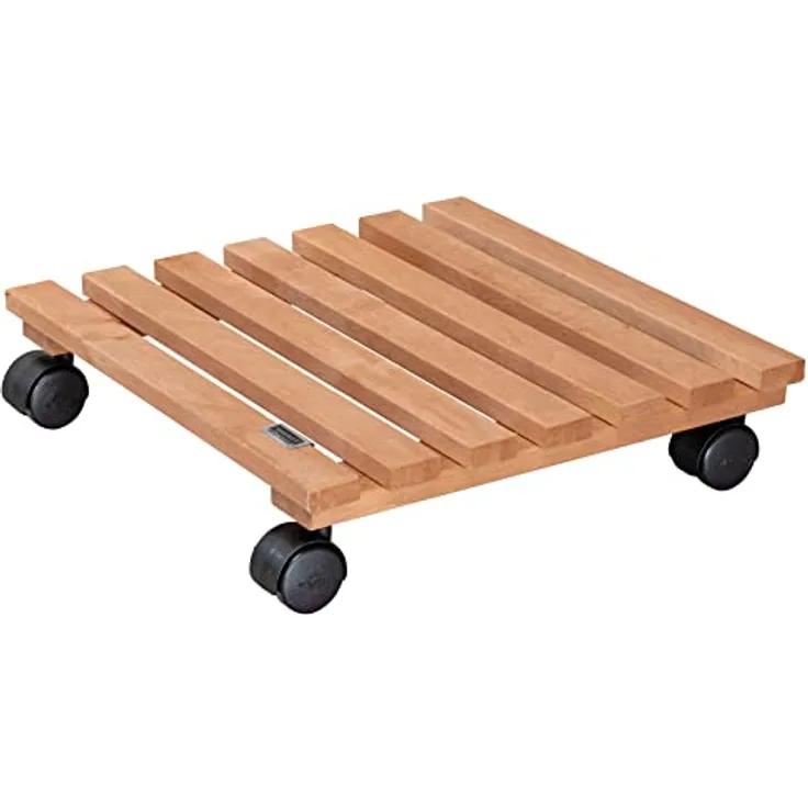 Wagner Pflanzenroller Nature 35 x 35 x 8 cm I Pflanzenroller für Innenbereich I Blumenroller aus FSC®-Massivholz, Erle Natur geölt I Kübelroller aus Holz I Tragkraft 100 kg I Made in EU - 20083569