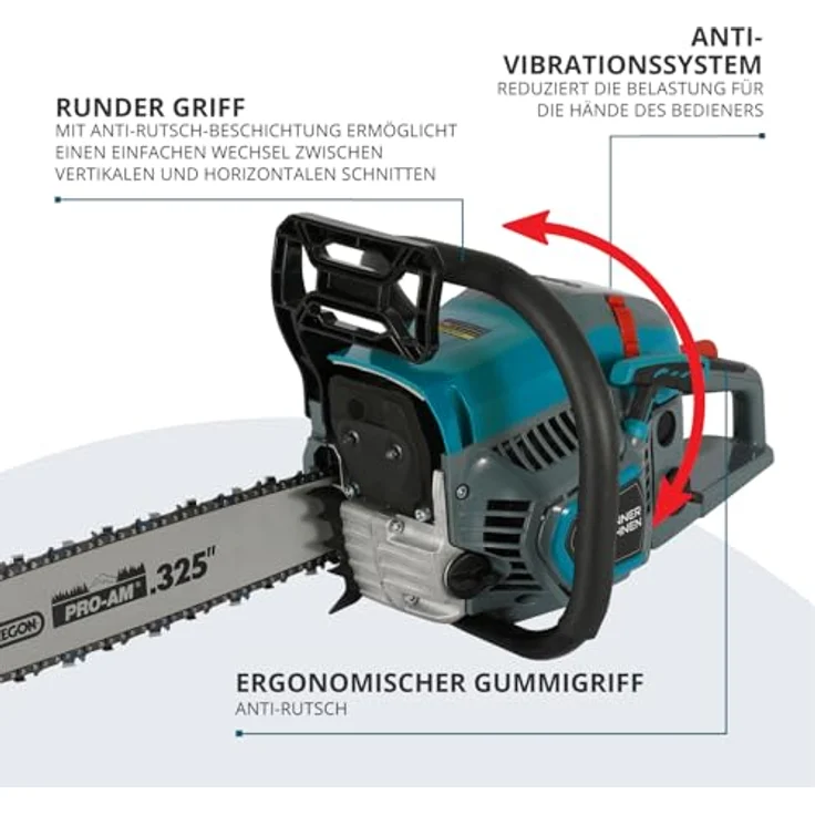 Könner & Söhnen Benzin-Kettensäge KS CS21G-16-1, 1,6 kW, 45 cm³, Schwertlänge 40 cm, Easy-Start-System, hohe Sicherheit, Anti-Vibrations-System – Bild 9