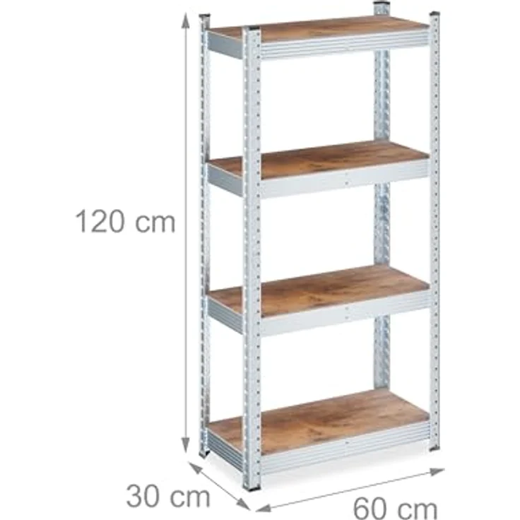 Relaxdays Schwerlastregal, 120 x 60 x 30 cm, 700 kg Tragkraft, verzinkter Stahl, braun/Silber, vielseitig und einfach zu montieren – Bild 4