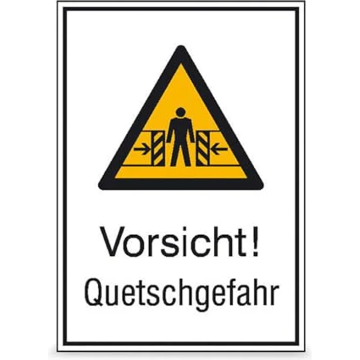 Betriebsausstattung24 Warn-Kombischild „Vorsicht! Quetschgefahr“, selbstklebendes Sicherheitsschild aus Folie, UV- und witterungsbeständig, 13,1 x 18,5 cm – Bild 1