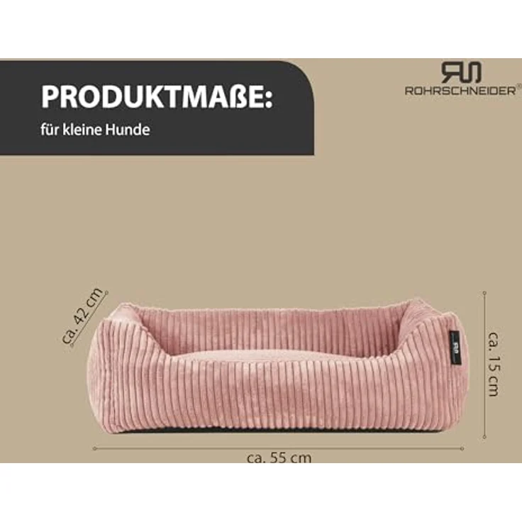 Rohrschneider Hundebett waschbar, Cordstoffbett für kleine und mittelgroße Hunde, 2 Größen (ca. 55x42 cm / ca. 70x50 cm), inkl. Gassibeutel in Powder rosa, wendbares Kissen mit Antirutschunterlage – Bild 3