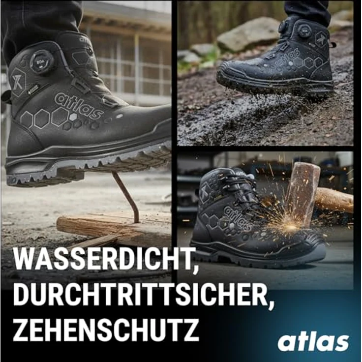 ATLAS Sicherheitsstiefel XT 550 BOA GTX S3 SRC Gr. 44 W.10, knöchelhoch, metallfreie Durchtritthemmung, Gore-Tex, schwarz/anthrazit – Bild 4