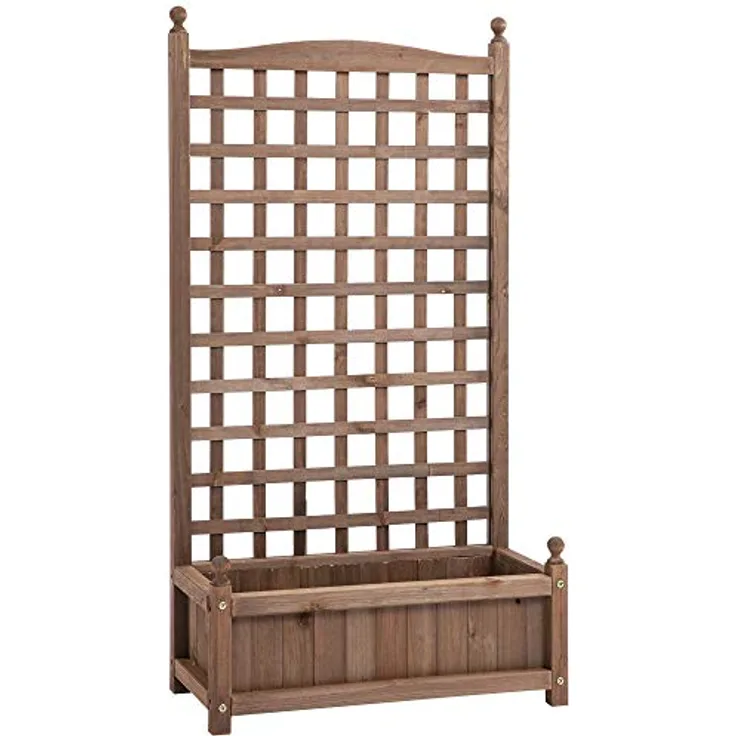 Outsunny Pflanzkasten Blumenständer Rankgitter Rankkasten Rosenbogen mit Leckage-Löcher Garten Holz Dunkelbraun 64 x 28 x 120 cm