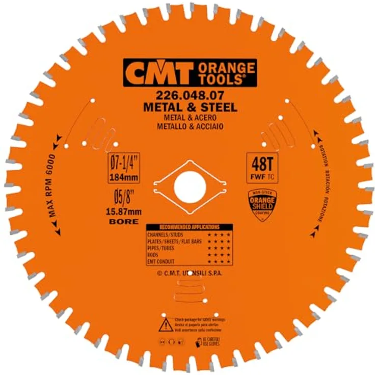 CMT Orange Tools 226.048.07, Kreissägeblatt für Metalle und PVC, HW 184x2.0/1.6x15.88, Z48 FWF