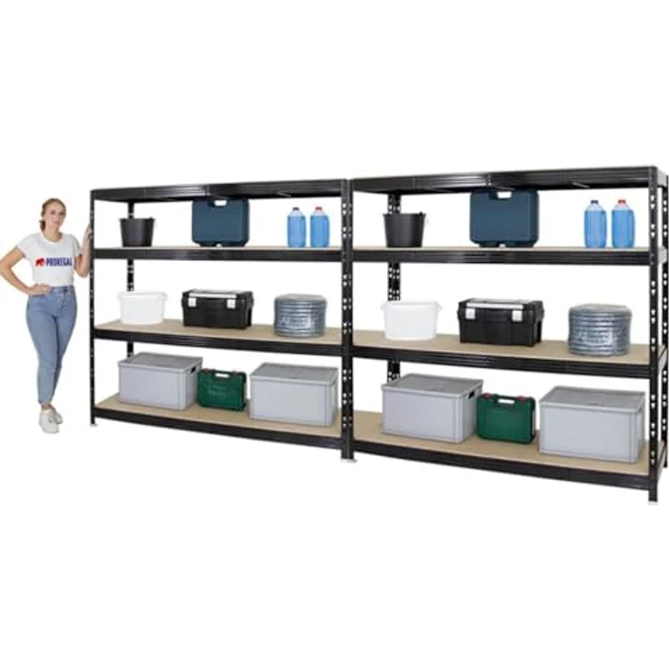 Proregal Schwerlastregal Mega Deal Profi RHINO, Traglast 500 kg pro Boden, 4 höhenverstellbare Böden, Schwarz, H180 x B200 x T60 cm – Bild 3