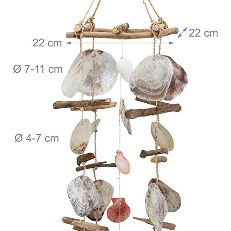 Relaxdays Windspiel mit Treibholz, Capiz-Muscheln, Jakobsmuscheln, großes Klangspiel als Strand Deko für Garten, bunt – Bild 5