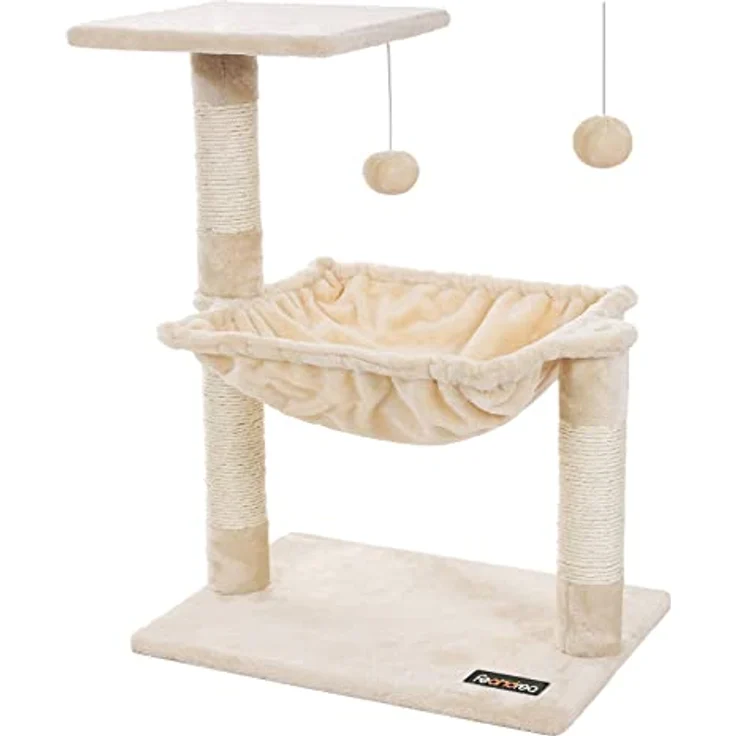 Feandrea Kletterbaum Kratzbaum mit Liegemulde 70 cm PCT82M, Robust und vielseitig einsetzbar, Plüsch, Holzspanplatte, Sisal, Metallrahmen – Bild 1