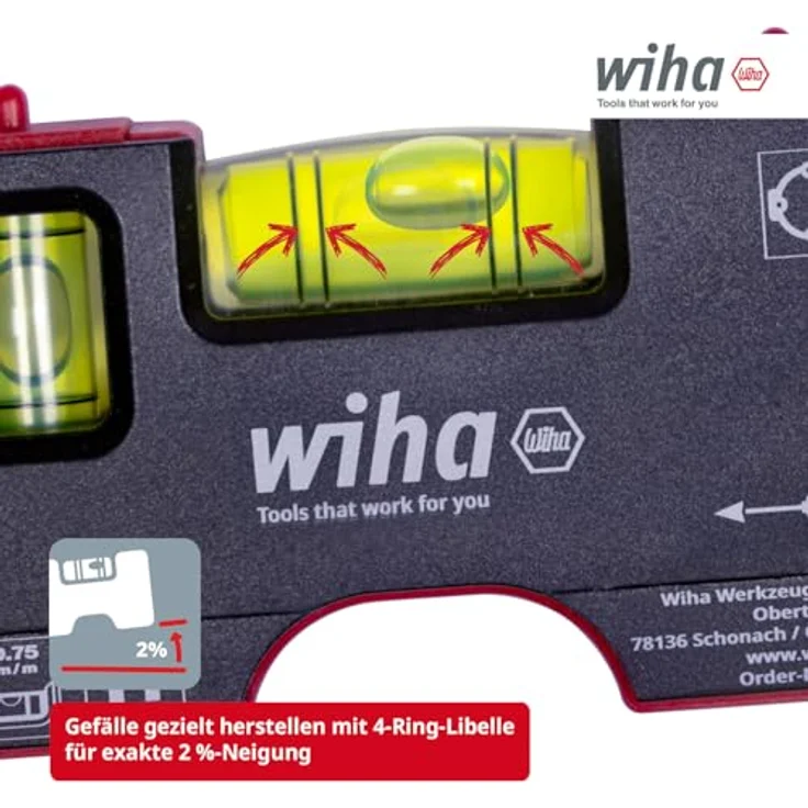 Wiha Mini Wasserwaage Pocket 10 cm, Magnet Wasserwaage mit 4-Ring-Libelle und vertikaler Libelle für präzises Ausrichten, ideal für Elektriker und Steckdosenmontage – Bild 3