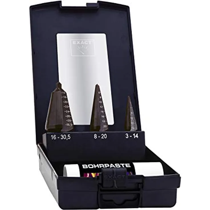 Exact Schälbohrer-Set 1605209, 3-teilig HSS TiAIN für gratfreies Bohren, 3-14 mm, 4-20 mm, 16-30.5 mm