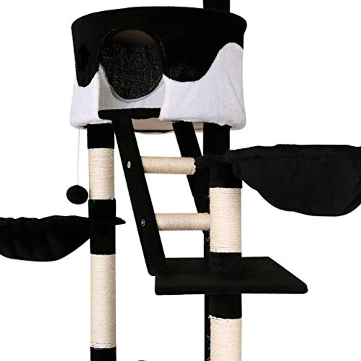 lionto Kratzbaum XXL Kletterbaum Katzenkratzbaum Katzenbaum höhenverstellbar 230-250 cm, schwarz/weiß – Bild 3