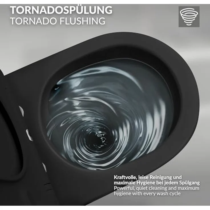 LuxeBath Wand WC Spülrandlos Schwarz matt, Tiefspüler Tornadospülung Keramik Hänge WC kurz 49cm, Toilette ohne Spülrand mit Nano Beschichtung, Kloschüssel Hängend mit WC-Sitz Absenkautomatik abnehmbar – Bild 5