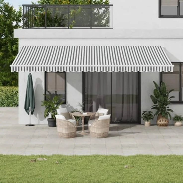 vidaXL Markise Markise Manuell Anthrazit Weiß 600x350 cm, langlebiges UV-beständiges Material, einfache Bedienung und vielseitige Einsatzmöglichkeiten – Bild 2