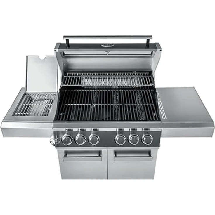 CHEF CUISINE BBQ Gasgrill – Outdoor Gasgrill 4 Brenner mit Seitenbrenner und Infrarot aus rostfreiem Edelstahl, 20,7 kW, 3-teilige Grillfläche, Grillhaube mit Sichtfenster und Thermometer, Grillwagen – Bild 3
