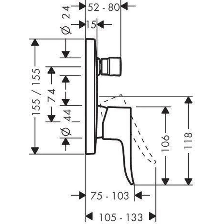 Hansgrohe Metris Wannenmischer Unterputz Fertigset, eckig, Chrom, keramisches Mischsystem, 21 l/min Durchflussmenge, temperaturbegrenzbar, mit Schalldämpfer – Bild 2