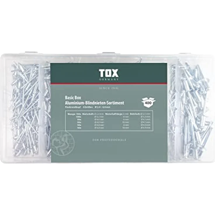 TOX Blindnieten-Sortiment aus Aluminium, mit Flachrundkopf in 6 Größen, 400-tlg. 09490205 – Bild 2