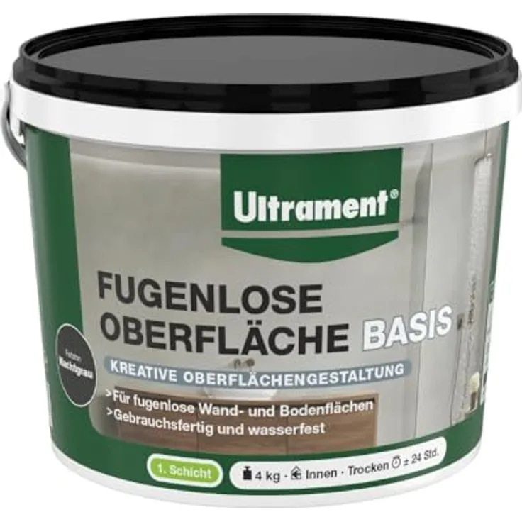 Ultrament Fugenlose Oberfläche - Basis Nachtgrau 4 kg – Kreative Oberflächengestaltung für fugenlose Wand- und Bodenflächen, gebrauchsfertig und wasserfest