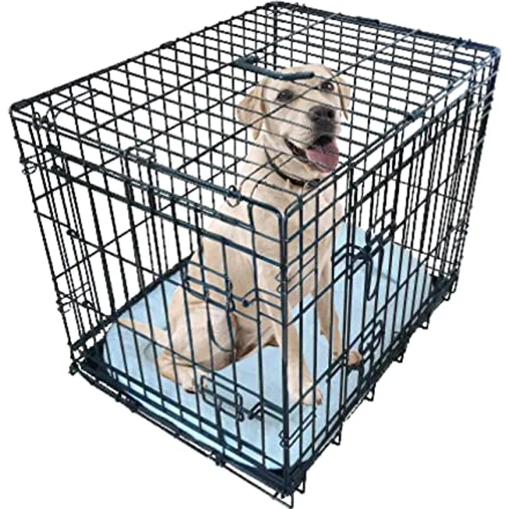 Ellie-Bo Hundekäfig, für kleine bis große Hunde, zusammenklappbar, mit Hundedecke, Metall-Bodenschale lässt sich herausnehmen, aber nicht zerbeißen, 2 silberne Türen, sehr groß mit 107 cm, schwarz
