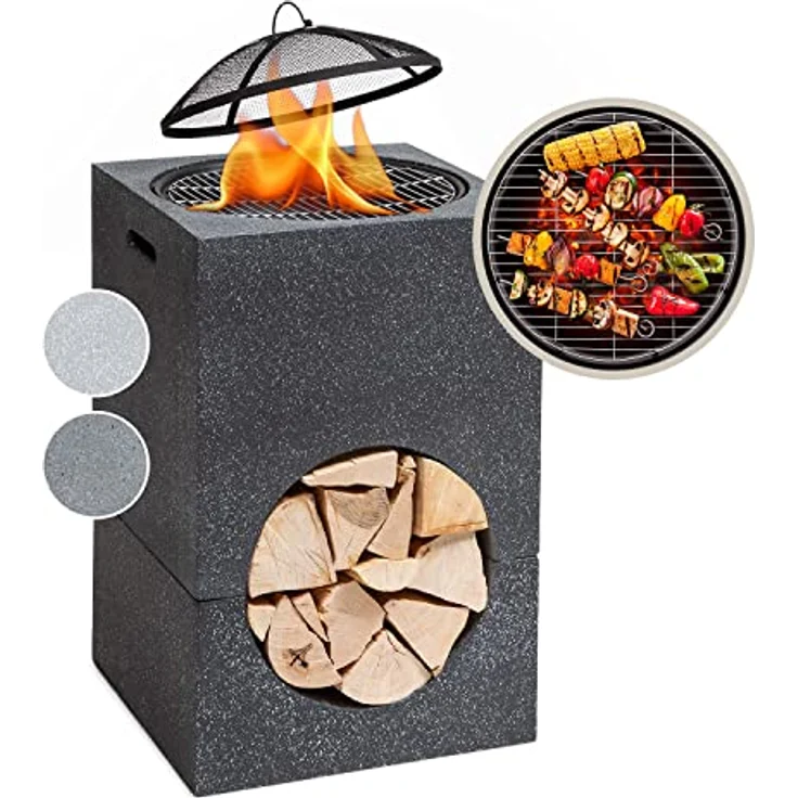 Blumfeldt Feuerschale, Tragbare Feuerstelle  Outdoor mit Grillrost & Holzlagerfach, Sichere  Stahlschale, 50 x 75 x 50 cm – Bild 1
