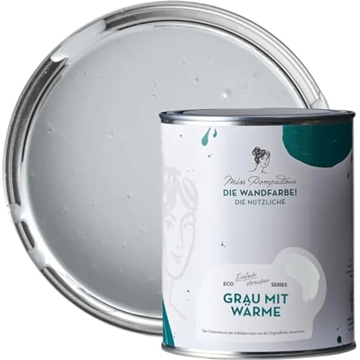 MissPompadour Wandfarbe Grau mit Wärme, abwaschbar, hohe Deckkraft, scheuerbeständig, wasserbasiert, 1 L – Bild 1