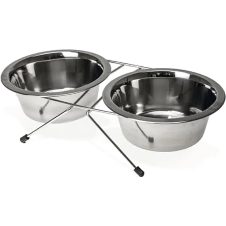 Karlie Duo Diner 800 ml, Futternapf mit erhöhter Halterung, spülmaschinenfest, mit Gummifüßen, ø: 11 - 16 cm