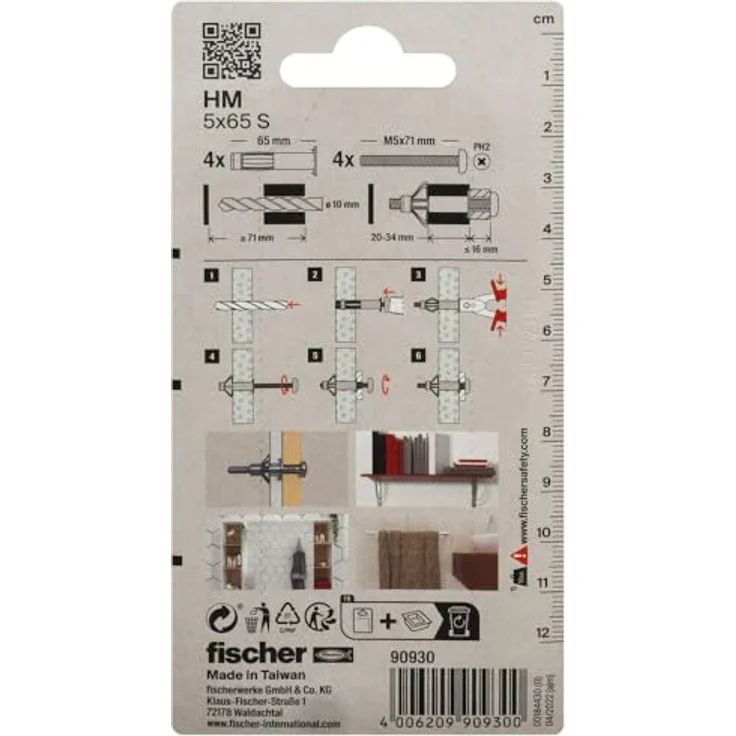 Fischer 090930 Hohlraum Metalldübel HM 5x65 S mit metrischer Schraube, hohe Tragfähigkeit, 4er Pack – Bild 2