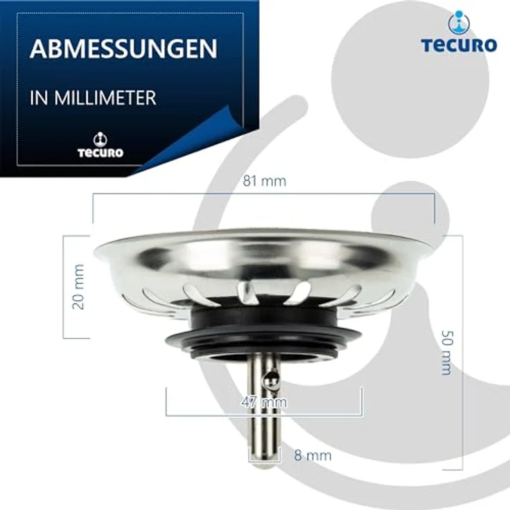 tecuro Siebkörbchen Siebkorb Ø 81 mm, Edelstahl mit Metall-Führungsstange 8 mm und Kugel, inkl. Lippendichtung – Bild 5