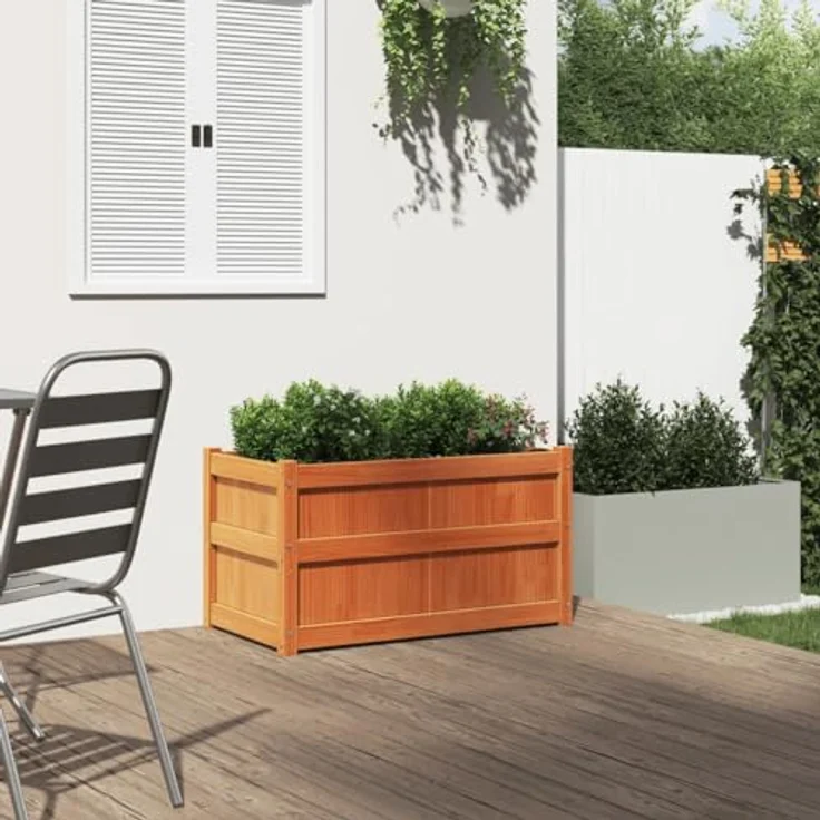 vidaXL Pflanzkübel, Blumenkasten aus massivem Kiefernholz, wachsbraun, mit viel Platz für Garten, Terrasse und Balkon – Bild 4
