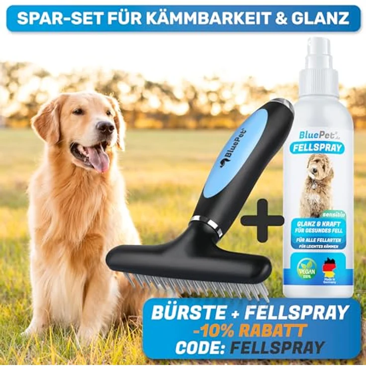 BluePet GlanzTanz Fellentwirrer Entfilzer für Langhaar Hunde und Katzen - Hochwertiger Hundestriegel mit zwei Reihen Pins - Löst Knoten & Verfilzungen - Glättet & Entwirrt das Deckhaar (2.0 Blau) – Bild 5