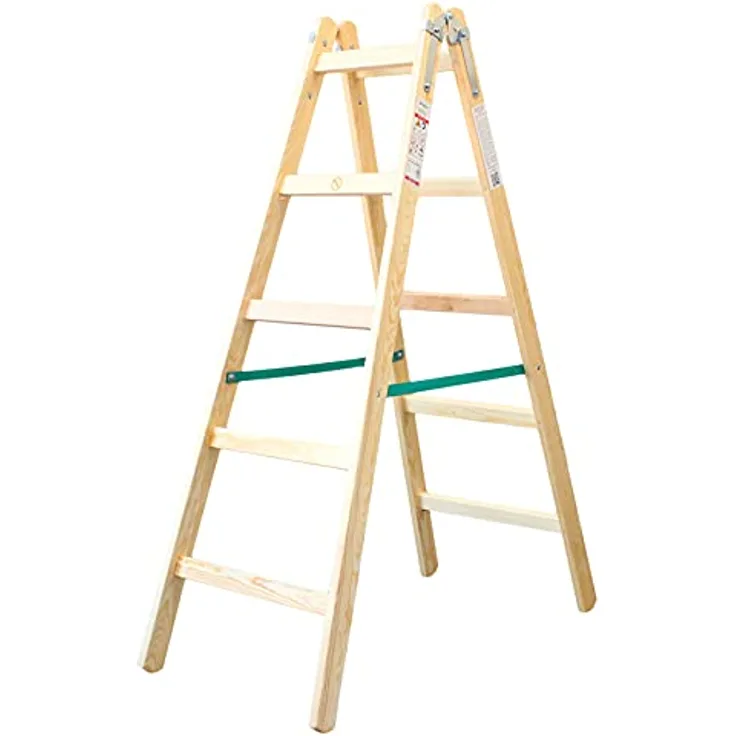 Holzleiter Standard 2x5 Stufen 150kg klappbare Malerleiter Klappleiter Doppelstufenleiter mit Eimerhaken