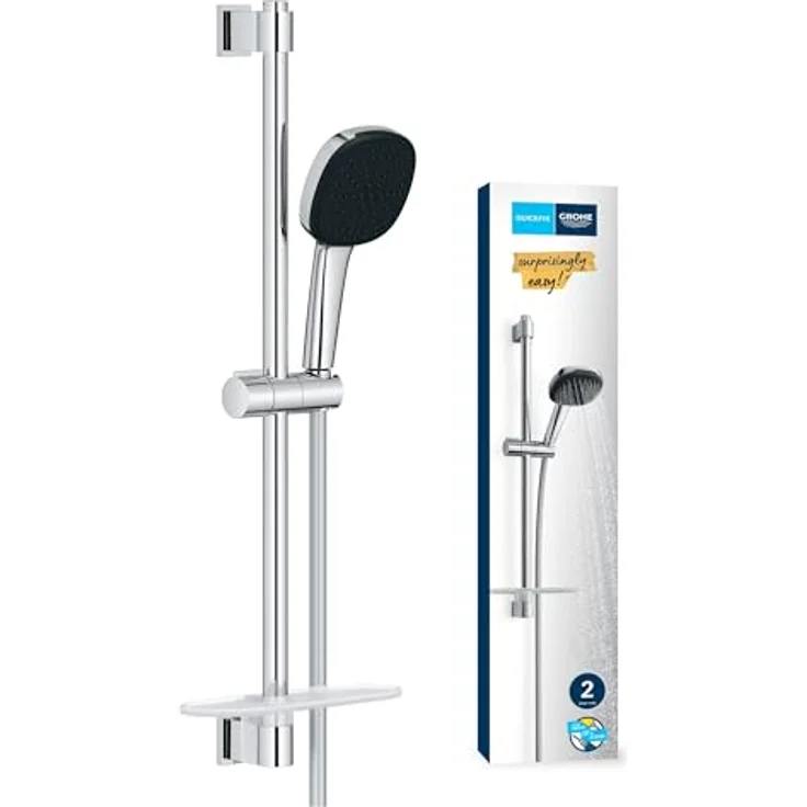 Grohe Vitalio Comfort 110 QuickFix Brausestangenset, Duschsystem mit 600mm Länge, inkl. Duschablage, geeignet zum Kleben oder Bohren – Bild 1