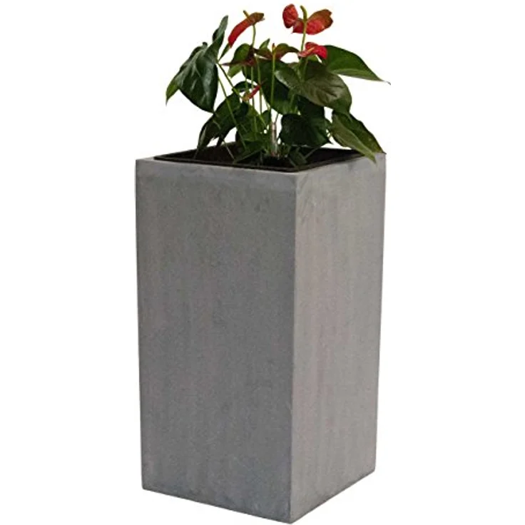 Elegant Einrichten Pflanzkübel Fiberglas Säule 38x38x100cm UV-beständig, Wasserfest, Frostsicher, Grau – Bild 1