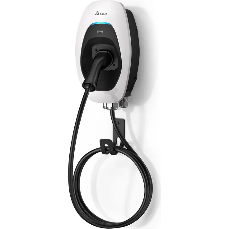 Delta Elektroauto Ladestation AC-Wallbox Basic 22 kW 32 A, flexible Einsatzmöglichkeiten, geringer Standby-Verbrauch, kompaktes Design (Typ 2, blau)