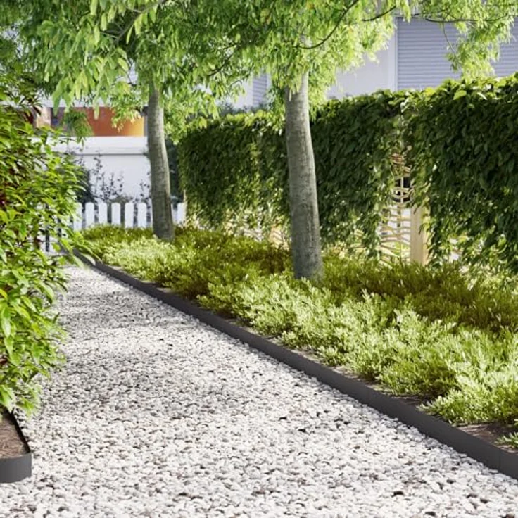 vidaXL Langlebiges schwarzes Gartenrandset, 10 Teile, wetterfeste Metallränder, einfache Montage, 100 cm rechteckig – Bild 2