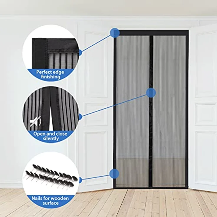 Sekey Magnet Fliegengitter Tür ohne Bohren Katzensicher, Türvorhang Balkon Magnetvorhang, Insektenschutz Fliegenschutz mit Verbreitertem Klebeband 130x220cm, Schwarz – Bild 4