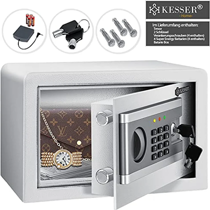 KESSER® Elektr. Tresor | 31x20x20cm | Inkl. Batteriebox | Elektronischer Safe | 3x Doppelbolzenverriegelung | Boden Wandtresor | Möbeltresor | Innenbeleuchtung | Panzerschran Zahlenschloss – Bild 2