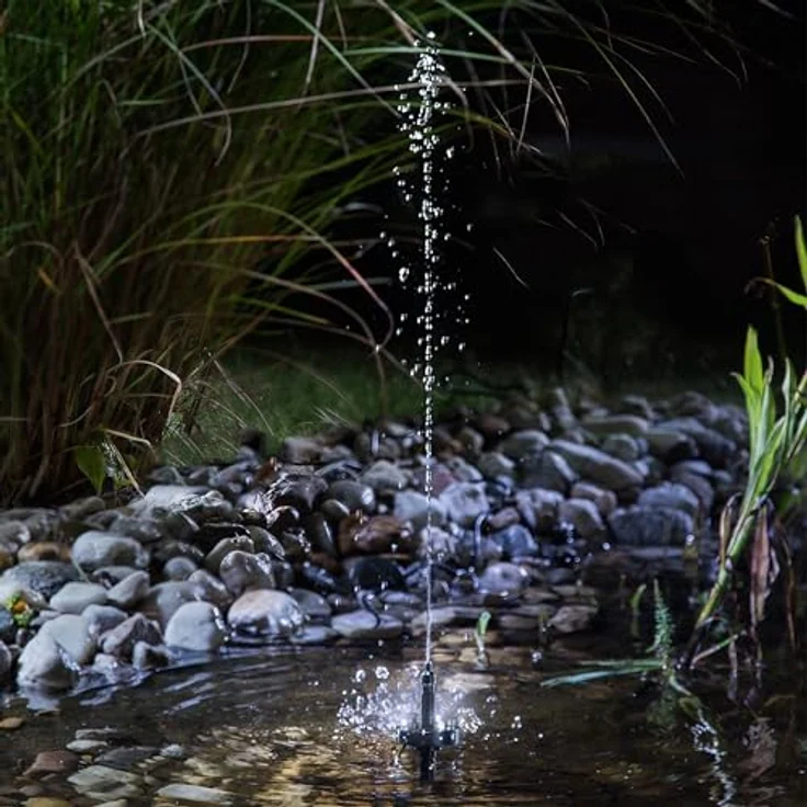 Esotec Solar LED Teichpumpe 6/230, Set mit LiFePo4 Akku, 6W Solarmodul, 230 l/h Förderleistung, 4 Sprinkleraufsätze, Wasser-Spiel für Gartenteich, IP68 – Bild 5