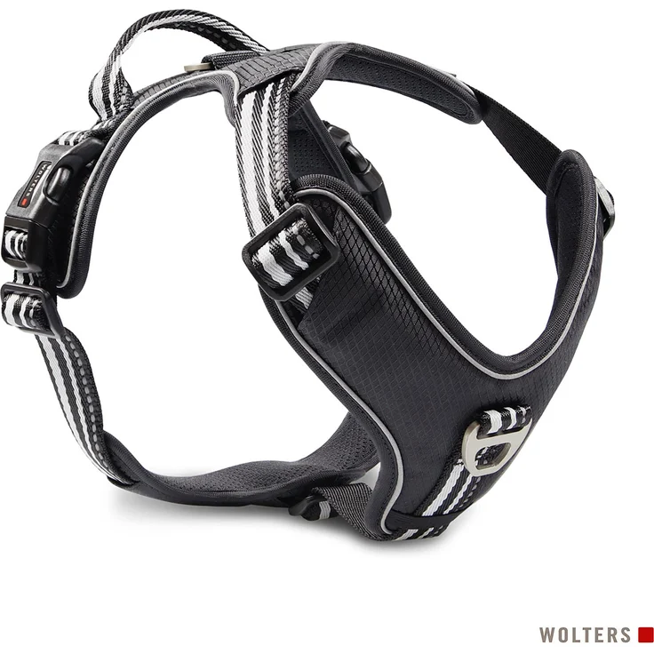 Wolters Active Pro Geschirr Gr.2 45-52 cm, Hundegeschirr mit atmungsaktiver Polsterung, schwarz/silber, inkl. Halsband + Leine – Bild 1