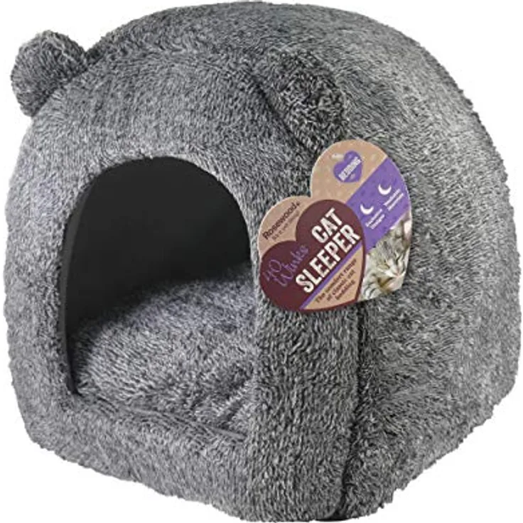 Rosewood 03081 superweiches Teddybär-Katzenbett in Luxusausführung, 38 x 38 cm, grau
