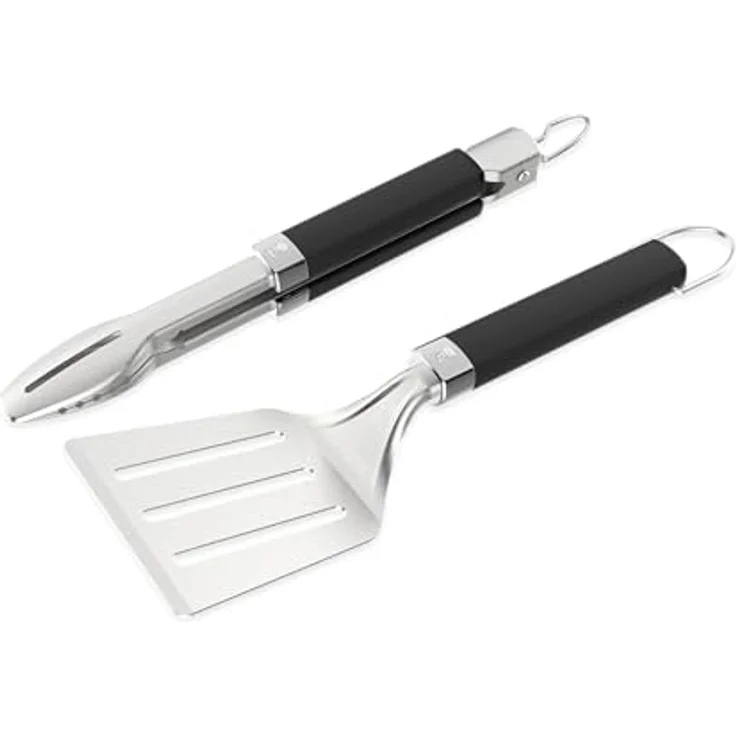 Weber tragbares Grillwerkzeugset (2-teilig), Grillzange und Wender aus Edelstahl, spülmaschinengeeignet, Silber - Schwarz – Bild 2