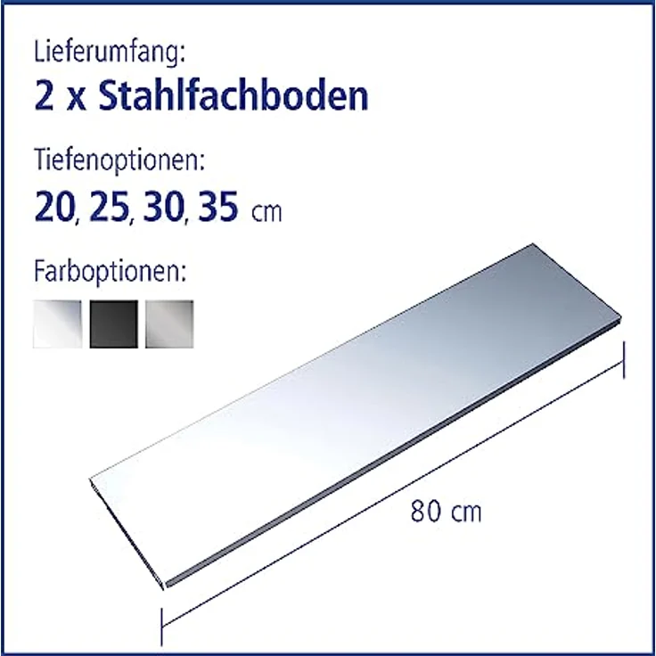 Element System 10700-00033 Stahlfachboden Regalboden - 2 Stück-B x T = 80 x 35 cm-weißaluminium-für Wandschiene und Pro-Regalträger – Bild 2
