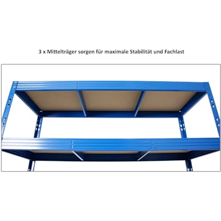 Proregal Schwerlastregal Mega Deal Profi RHINO, 180 x 160 x 60 cm, Traglast 500 kg pro Boden, 4 höhenverstellbare Böden, Steckmontage, Blau – Bild 5