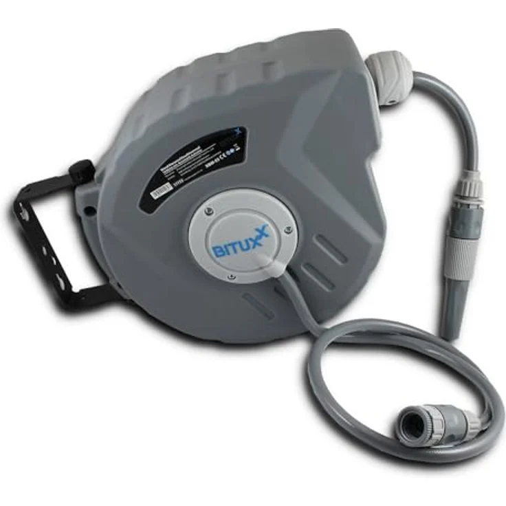 Bituxx Wand Wasser Schlauchtrommel, Automatik Schlauchaufroller mit 10 m Wasserschlauch, inkl. Spritzdüse und Montagematerial – Bild 4