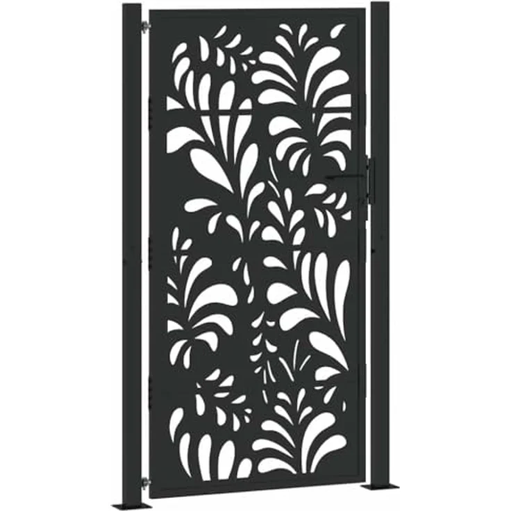 vidaXL Gartentor Schwarz 105x180 cm Stahl Wellen-Design Metall Abschließbar – Bild 3